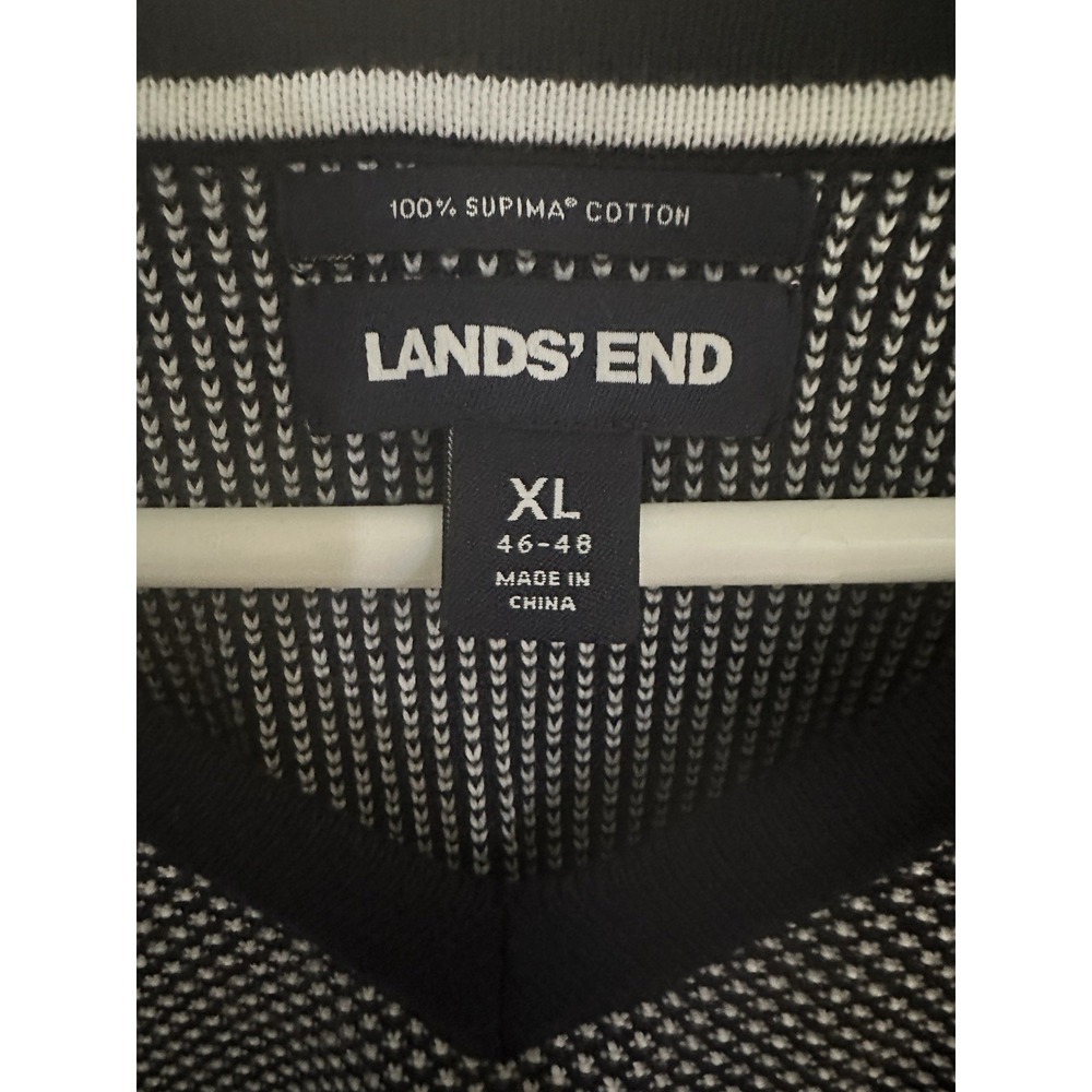 Lands' End Men's XL Supima Cotton Navy White Geometric V-Neck Pullover Sweater - Picture 3 of 6